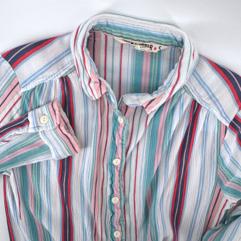 Vanilla Star Button Down Shirt Small Multicolor Stripe Front Twist Knot High Low
